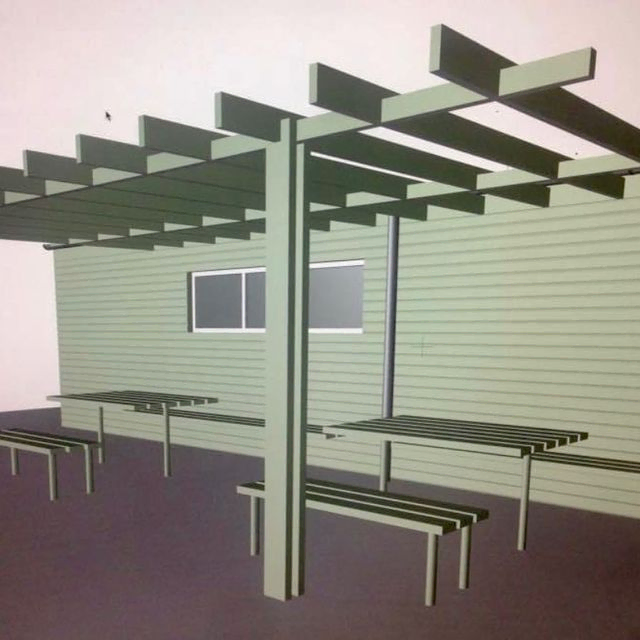 Pergola och källsorteringshus